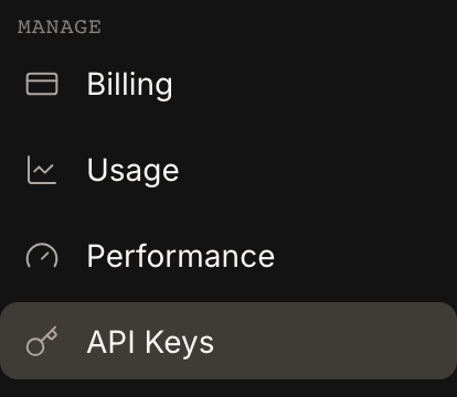 API Keys under Manage in the Portal sidebar