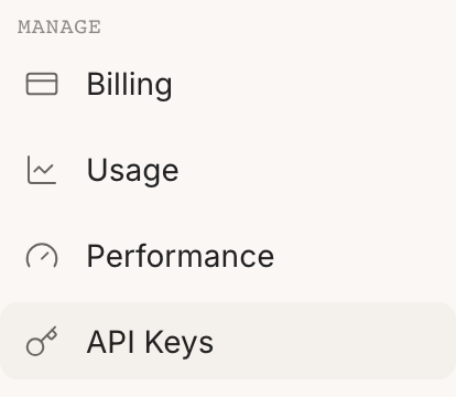 API Keys under Manage in the Portal sidebar