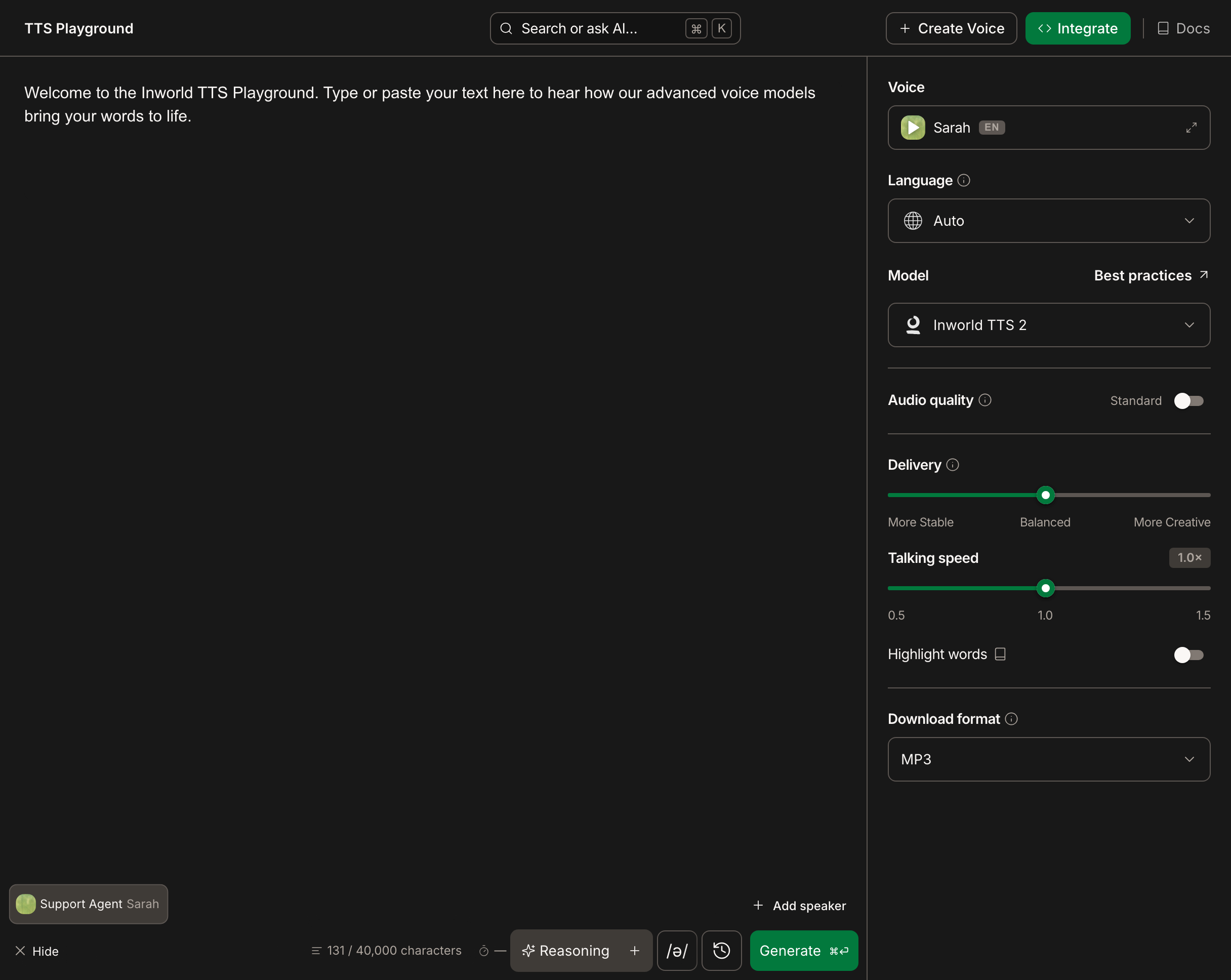 Create Voice link in TTS Playground