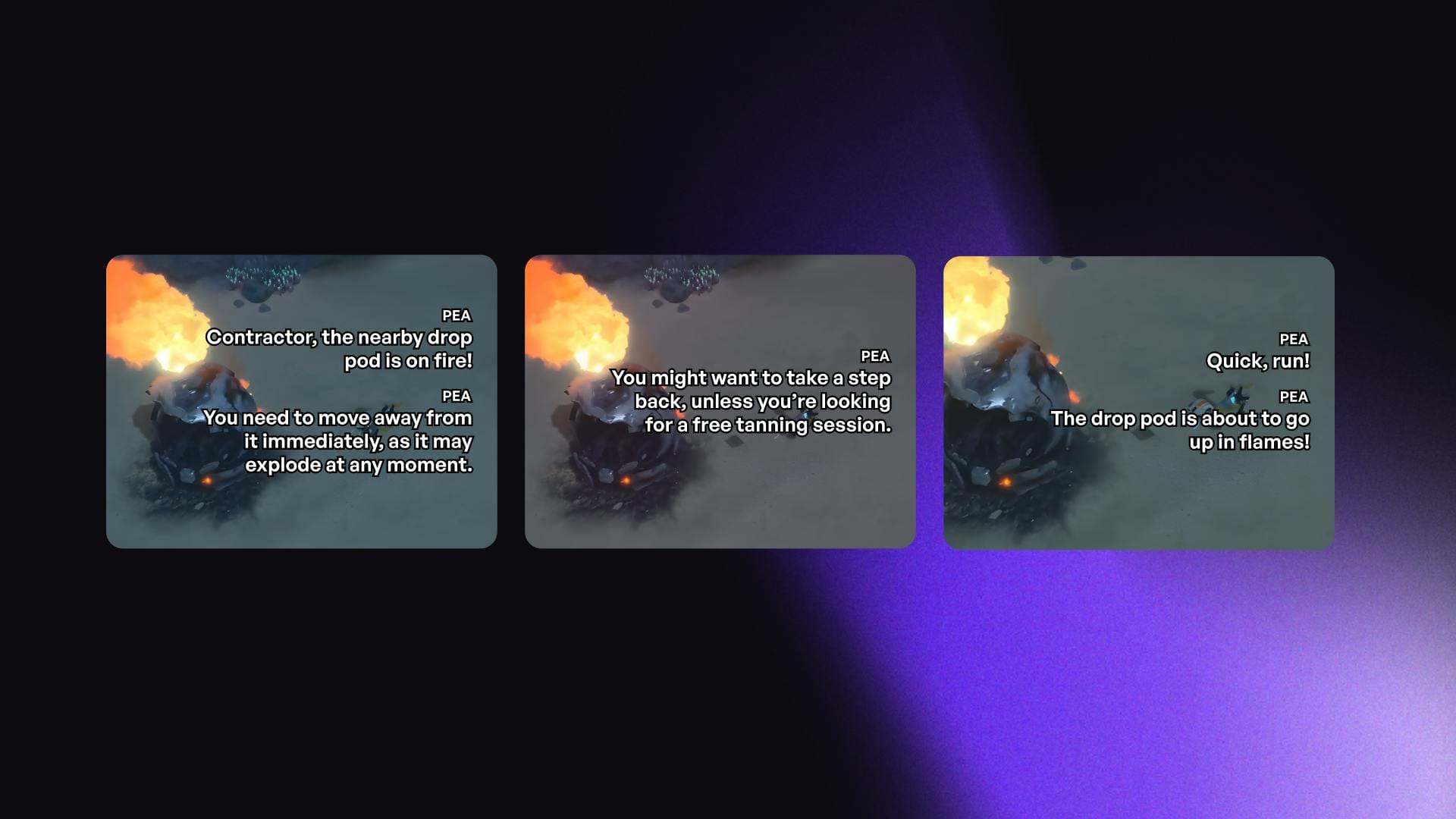 Three different dialogue outputs