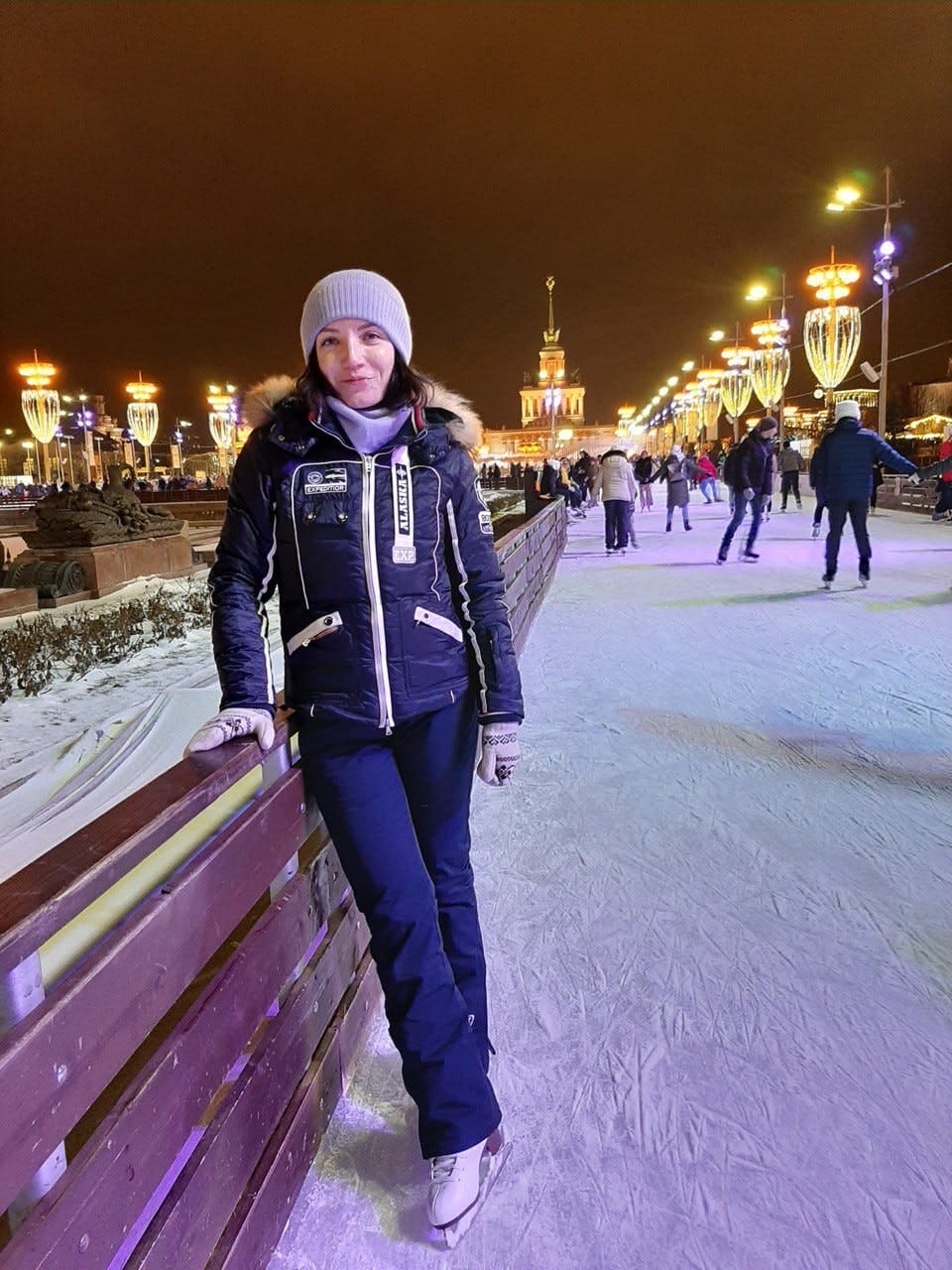 The woman is doing ice-skating