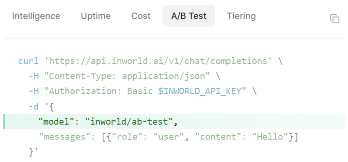 Inworld Router A/B testing screenshot